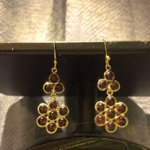 Flowered Mozambique Garnet Dangle Earrings   14K YG over Sterling Silver